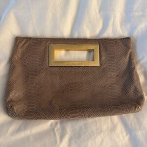 Michael Kors Dusty Pink Faux Snakeskin Clutch with Gold Accent